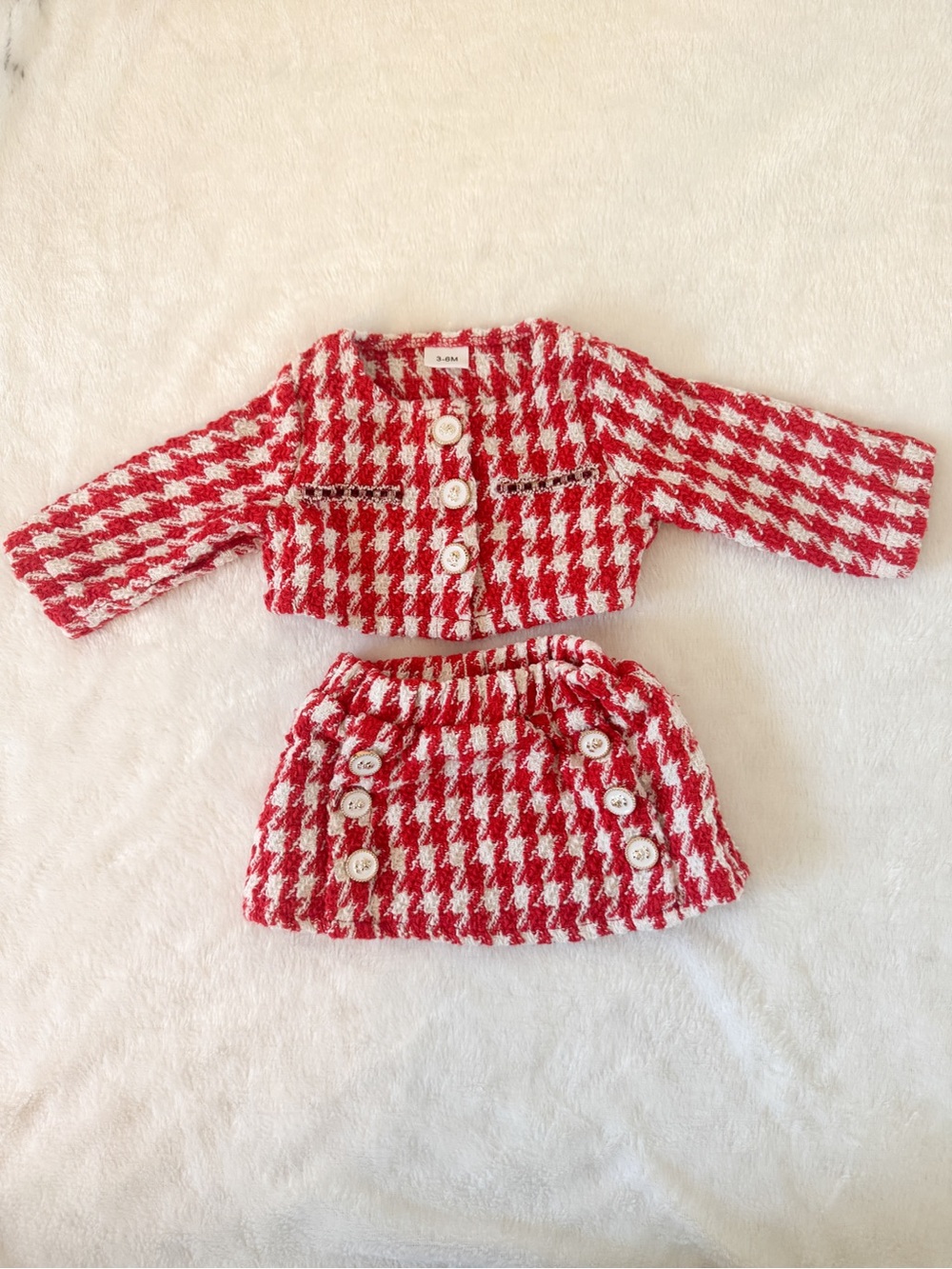 Red Houndstooth Knit Jacket & Skirt Set - Baby Girl 3-6 months